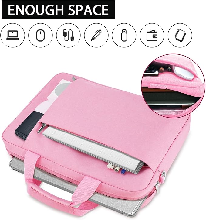 Ferkurn Laptop Bag Case for Women Men Computer Bag Compatible with HP Envy Pavilion Omen/LG Gram/MSI/Dell Inspiron XPS/Lenovo/Acer, Shoulder Strap Carrying Messenger Briefcase, Pink, 15.6 16 Inch
