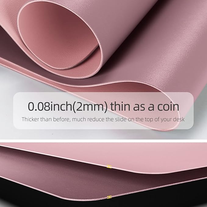 YSAGi Desk Mat, 35.4" x 17" Waterproof Laptop Leather Pad Protector, Large Blotter for Keyboard and Mouse, Writing Pad for Office and Home (Dark Pink+Pink)