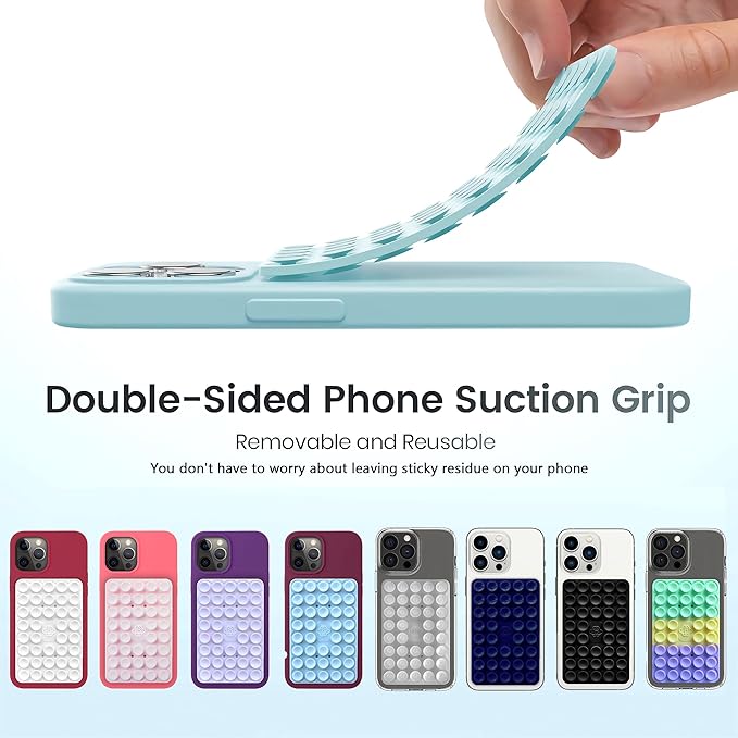 Silicone Double-Sided Suction Phone Grip Detachable Mount - Car Dashboard/Shower Phone Holder, Hands-Free For Selfies & Videos, TikTok/ASMR - iphone & Android Compatible (3.74"x2.2", White+Baby Pink)