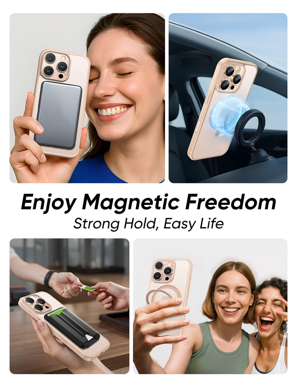 MAGIC JOHN 360° Rotatable Magnetic Invisible Stand for iPhone 16 Pro Max Case [Camera Control Button] [Compatible with MagSafe] 16FT Shockproof for iPhone 16 Pro Max Case with Kickstand, Rose Gold