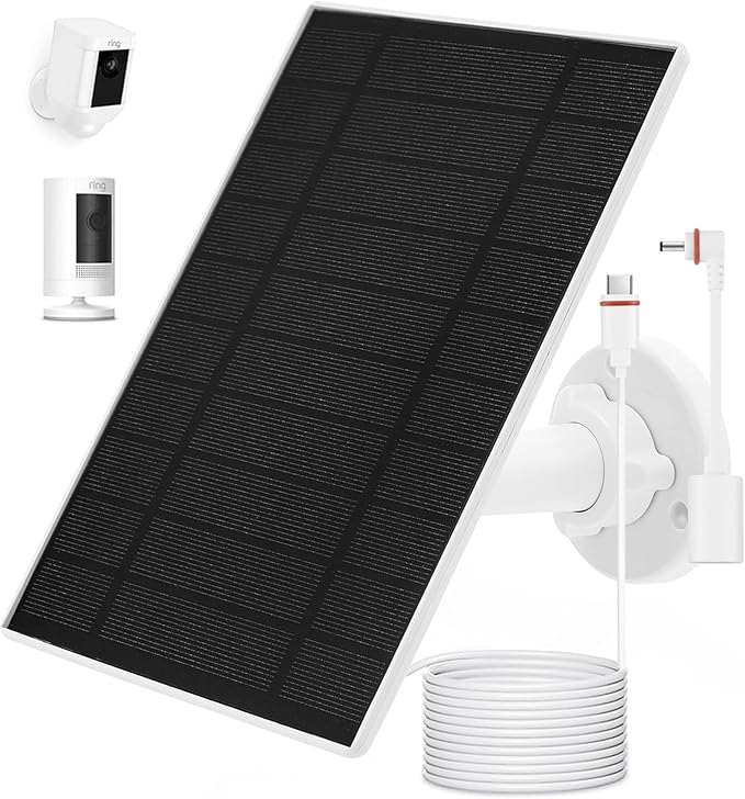 Solar Panel Charger for Ring Stick Up Cam, Stick Up Cam Pro, Ring Spotlight Cam Plus/Pro, 6W5V Fast Charging (1Pack)