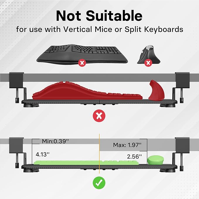 BONTEC KMT01-PJ Under Desk Keyboard Tray, Pull-Out Keyboard & Mouse Platform with C-Clamp, 20 x 11.8 in Space-Saving Ergonomic Slide-Out Drawer, Black Carbon Fiber