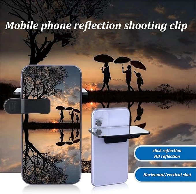 Mirror Effect Lens - Capture Stunning Reflections Instantly, Smartphone Camera Mirror Reflection Clip Kit, Mirror for Phone to Use Back Camera (White*2pcs)