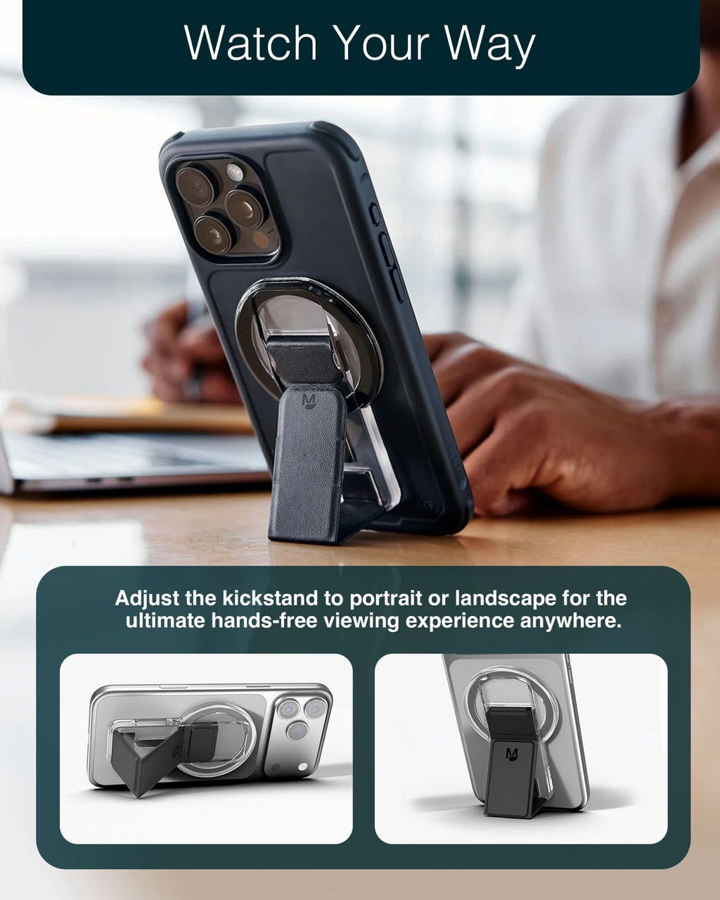 CLCKR Finger Phone Grip for MagSafe Stand, Phone Grip Loop Holder with Kickstand, Magnetic Phone Grip Holder, for iPhone 16/15/14/13/12 Pro Max Plus Series, Clear Pink