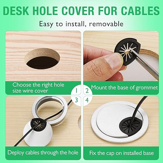 2 Pcs Desk Grommet 2" / 50 mm, Desk Cord Hole Cover, Cable Grommet ABS Plastic, Desk Hole Grommet for Home & Office Pc, Detachable Cable Cord Organizer-Silver Sand
