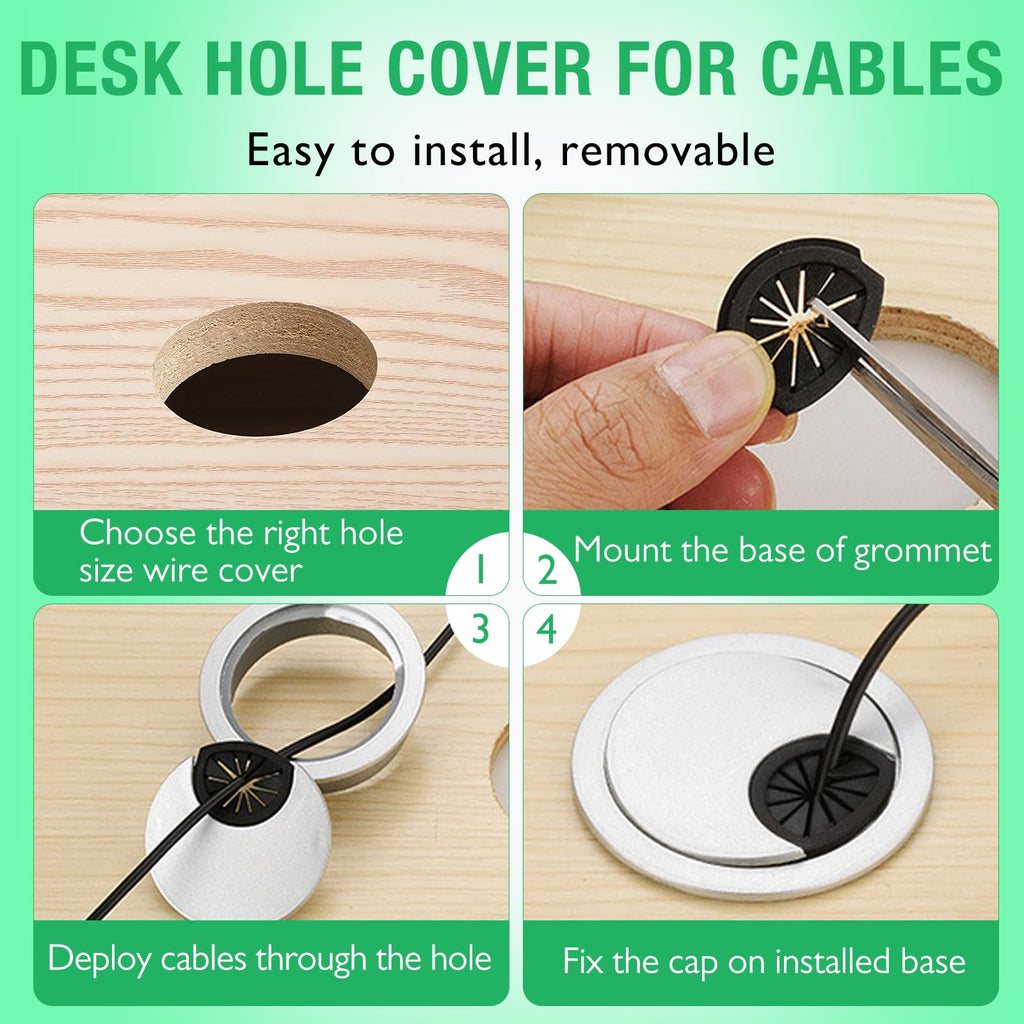 EASYEAH 10 Pcs Desk Grommet 2-3/8" / 60 mm, Desk Cord Hole Cover