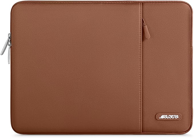 MOSISO Laptop Case 13.3 inch, 13-13.3 inch Laptop Sleeve Compatible with MacBook Air/Pro 13 / Pro 14, HP Dell ASUS Lenovo Notebook, Polyester Vertical Computer Sleeve Bag with Pocket, Caramel Brown