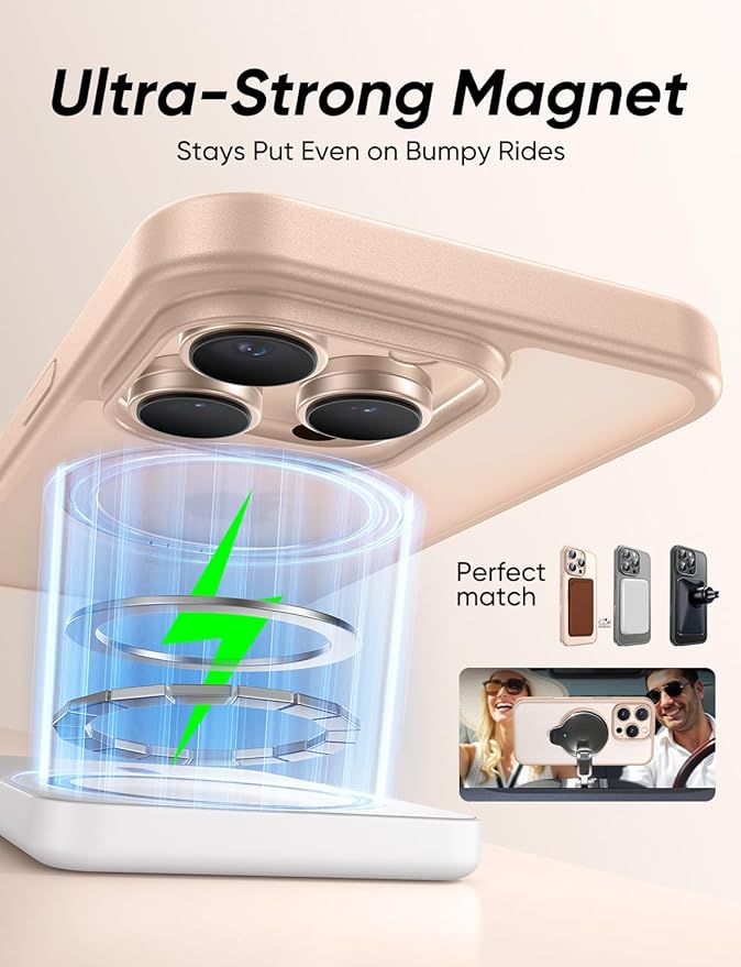MAGIC JOHN 360° Rotatable Magnetic Invisible Stand for iPhone 16 Pro Max Case [Camera Control Button] [Compatible with MagSafe] 16FT Shockproof for iPhone 16 Pro Max Case with Kickstand, Rose Gold