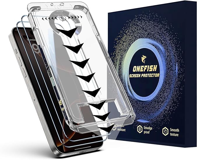 OneFish Screen Protector for Iphone 14 Pro, HD Clarity Tempered Glass Film 9H+ Hardness, with Hassle-Free Installation Frame, Dust-Free Bubble-Free Anti-Fingerprint, 2Pack