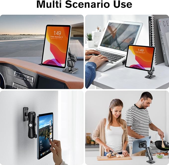 OHLPRO Magnetic Tablet Wall Mount for iPad Holder, Universal Compatible with iPad Pro/Air/Mini/Galaxy Tab and Kitchen Cabinet Office Home Use, 360° Rotation Drilled Base with Metal Ring: 4-inch Arm