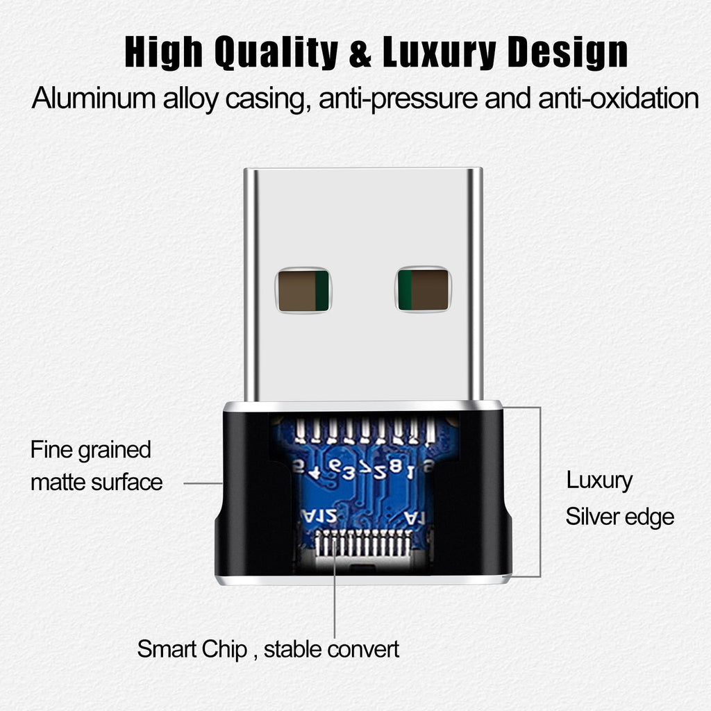 USB to USB C Adapter 4 Pcs Black, Fast Charging, Transfer and Type C OTG