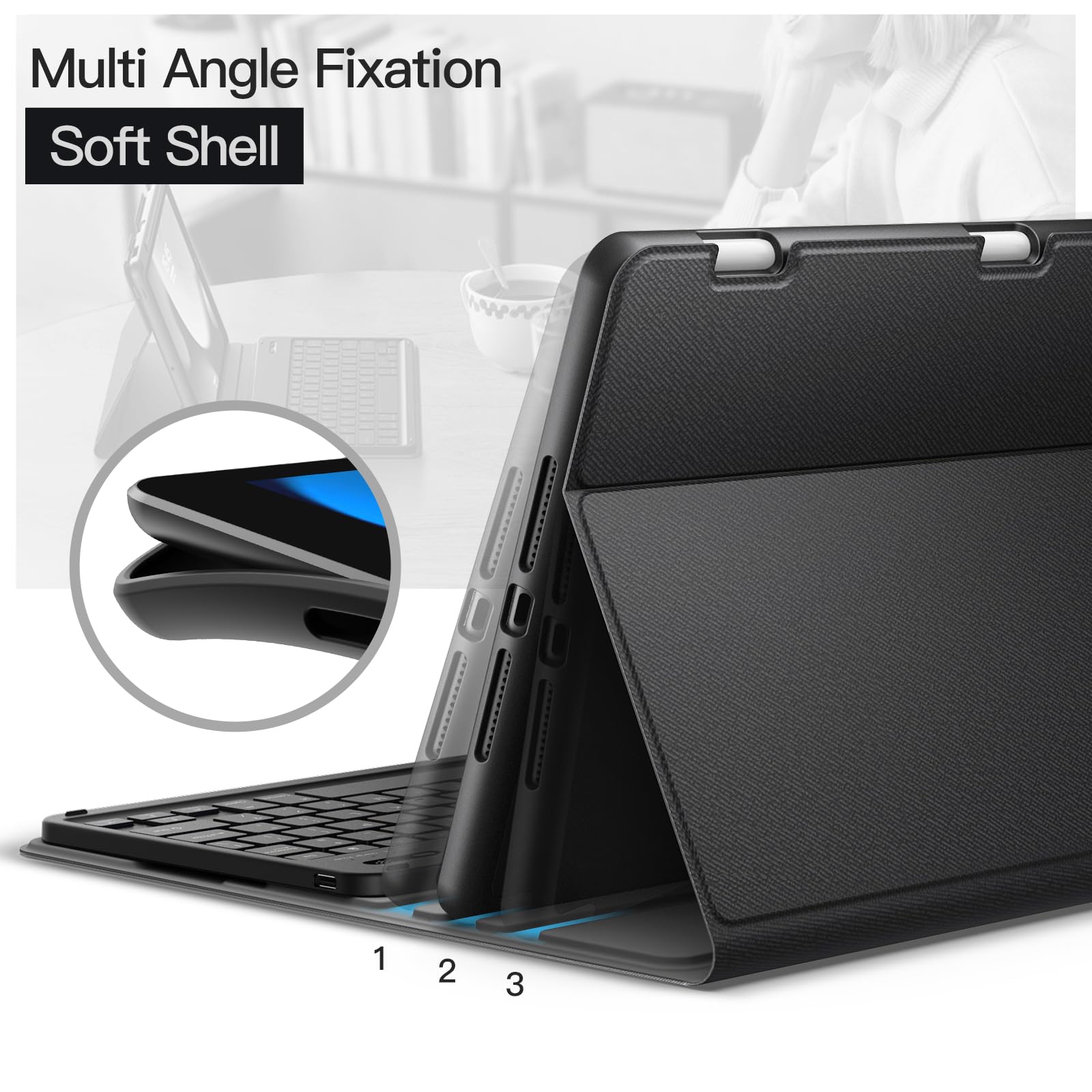 JETech Keyboard Case Cover for iPad 9th/8th/7th Gen 10.2", Black