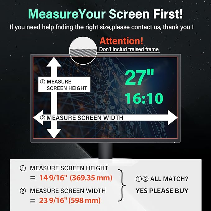 [2 Pack] Magnetic 27 Inch Computer Privacy Screen for 16:10 Aspect Ratio Widescreen Monitor, Hanging Eye Protection Anti Glare Blue Light Computer Monitor Privacy Filter, Removable 27in Protector Film