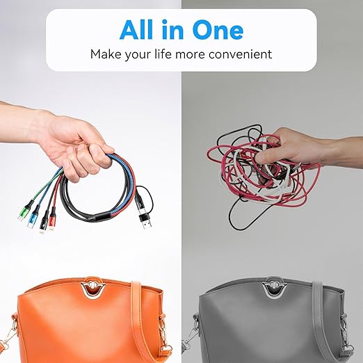 5 in 1 Multi Charging Cable 3.5A, Multi Fast Charging Cord USB A/C to Type C/Micro USB/Lightning Universal Braided Charger Cable,Multi Charger for Cell Phones,iPhone,Galaxy (2, Black, 4Feet)