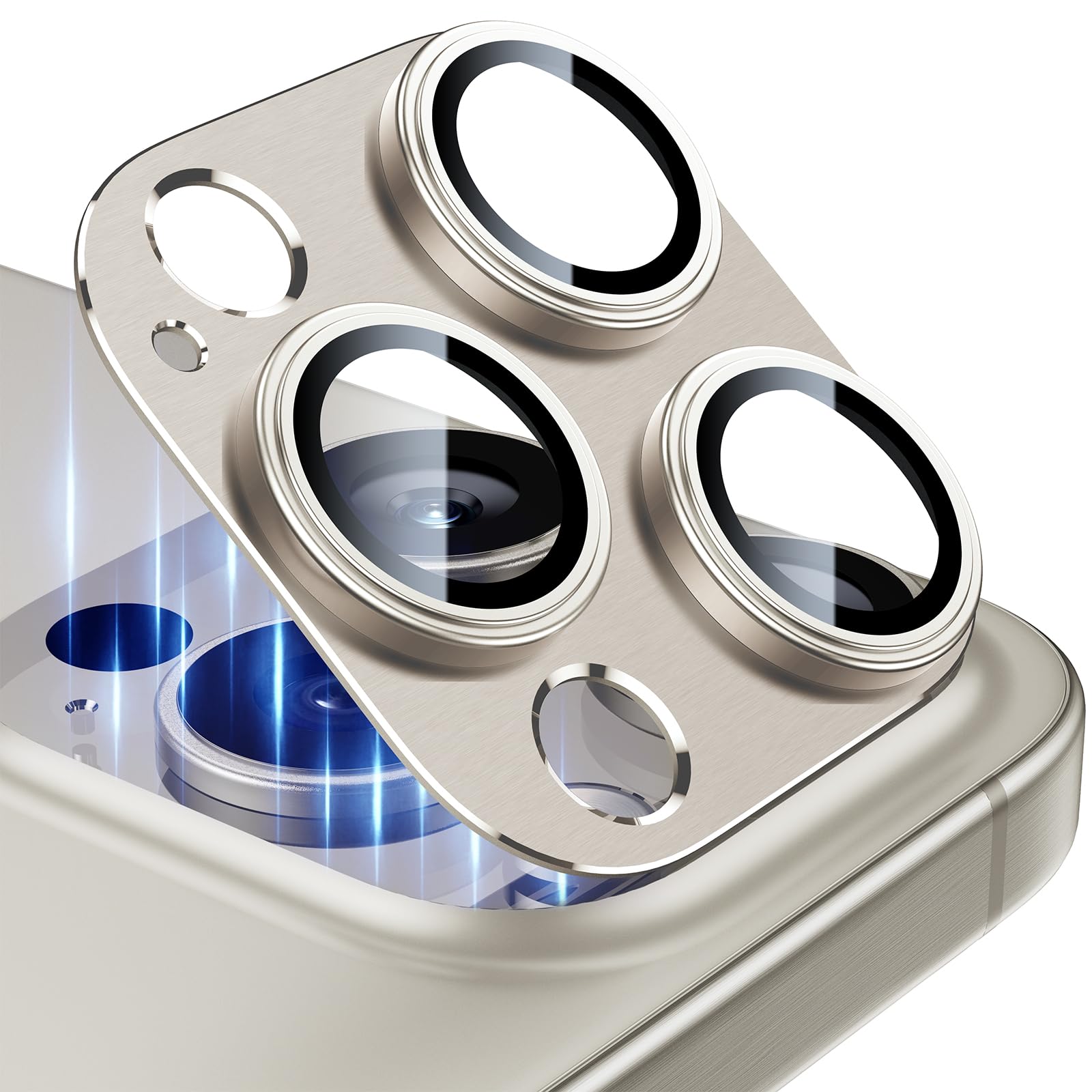 Esanik 2 Pack for iPhone 15 Pro/iPhone 15 Pro Max Camera Lens Protector (Natural Titanium)