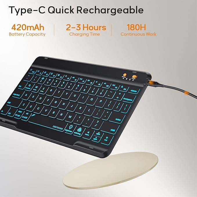 BLUTLOTUS Keyboard Case for iPad 9th/8th/7th Generation 10.2 Inch,360° Rotatable Magnetic Keyboard Case with Pencil Holder Grooves Design(2021/2020/2019),7 Color Backlit Detachable Wireless (Black)