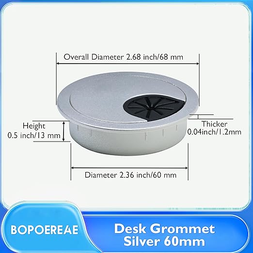 Desk Grommet 2-3/8" (60 mm), Desk Cord Hole Cover, Cable Grommet ABS Plastic, Desk Hole Grommet for Office and Home Table Cable, Detachable Cable Cord Organizer (Silver Sand 4 Pcs)