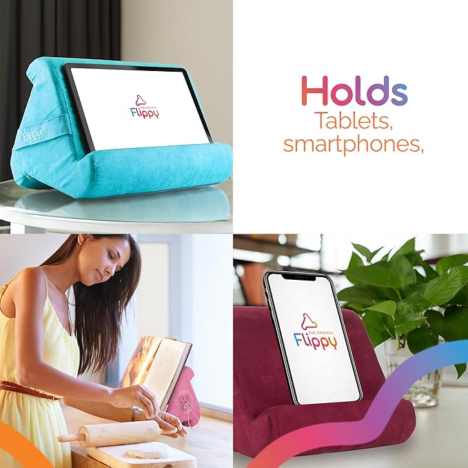 Flippy Tablet Pillow Stand - Cushion Tablet Stand & Holder, Bed Support for Lap and Desk, Compatible with Phone & Book Reading: Kindle, iPad Pro, iPhone & Samsung - Smokey