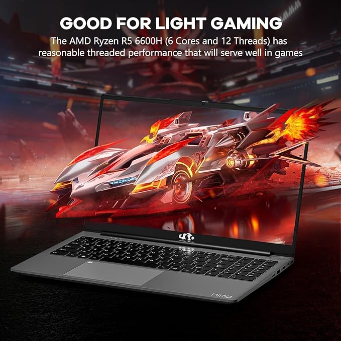 NIMO 15.6" IPS FHD-Gaming-Laptop, AMD Ryzen 5 6600H 6-Cores 660M GPU 16GB DDR5 RAM 1TB SSD(Beat i7-1165G7, Up to 4.5GHz) Computer with 100W GaN Type C Fingerprint Backlit Keyboard Win 11