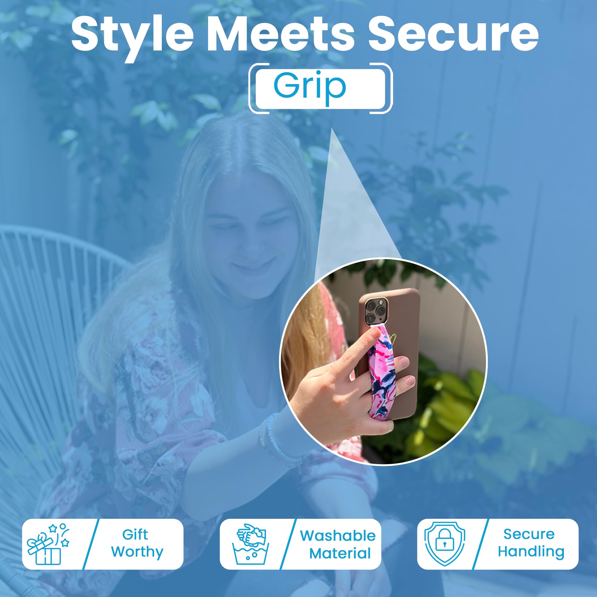Switchbands Colorful Phone Grip 2 Pack – Reversible Elastic Phone Strap, Adhesive-Free, Arthritis Friendly Easy-Hold, Anti-Theft, Wireless Charging Compatible, Universal Fit – Blue & Cobalt Blue