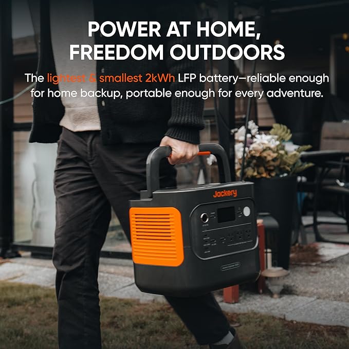 Jackery Explorer 2000 v2 Portable Power Station with 2x200W Solar Panels and AC Charging Cable, 2040Wh LFP Home Backup Battery, 2200W AC Output, Solar Generator for Power Outages, Emergencies, Camping