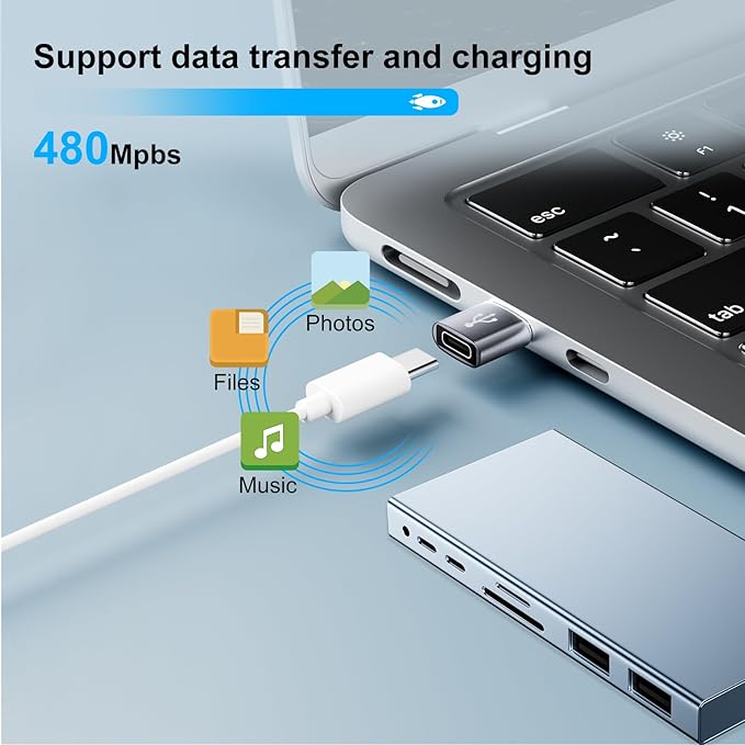 USB to USB C Adapter 20 Pack,USB A to USB C Adapter,C Female to A Male,USBA Charger Cable Converter for iPhone,iPad,AirPods,Tablet,Grey