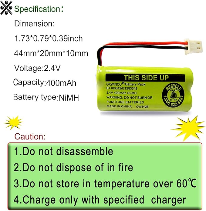 Replacement Battery BT183342/BT283342 BT166342/BT266342 BT162342 / BT262342 BT166342 Compatible with CS6114 CS6419 CS6719 AT&T EL52300 CL80112 CS6719-2 2.4V 400mAh (2 Pack)