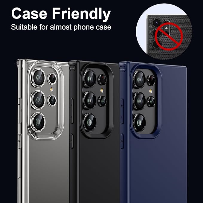 WSKEN for Samsung Galaxy S24 Ultra Camera Lens Protector, Ultra Thin Scratch Resistant 9H Tempered Glass with Aluminum Metal Circle Camera Screen Protector Cover Accessories, Clear