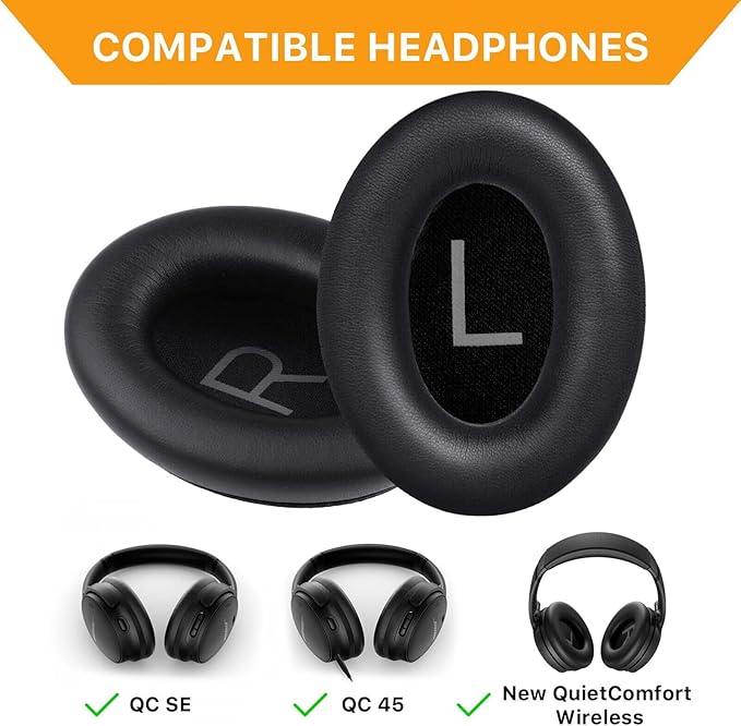 Replacement Ear Pads for Bose QuietComfort 45 (QC45)/QuietComfort SE (QC SE)/New QuietComfort Wireless Over Ear Headphones, Earpads Cushions with Softer Leather and Thicker Memory Foam