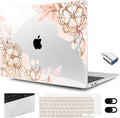MEEgoodo for MacBook Air 13.3 inch Case 2021 2020 2019 2018 A2337 M1 A2179 A1932,Clear Case for MacBook Air M1, Laptop Shell with Keyboard Webcam Cover & Trackpad Film & Type C Adapter,Floral Elements