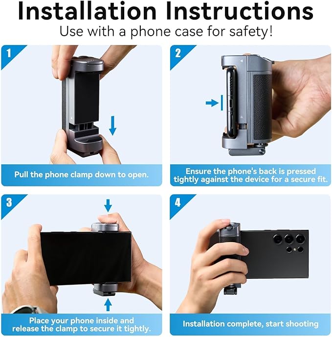 TELESIN° Smartphone Grip Selfie Stick, Bluetooth Mobile Phone Handle Holder, Mobile Phone Shutter Grip with Detachable Remote for One-Handed Control Compatible Samsung Android Video Shooting