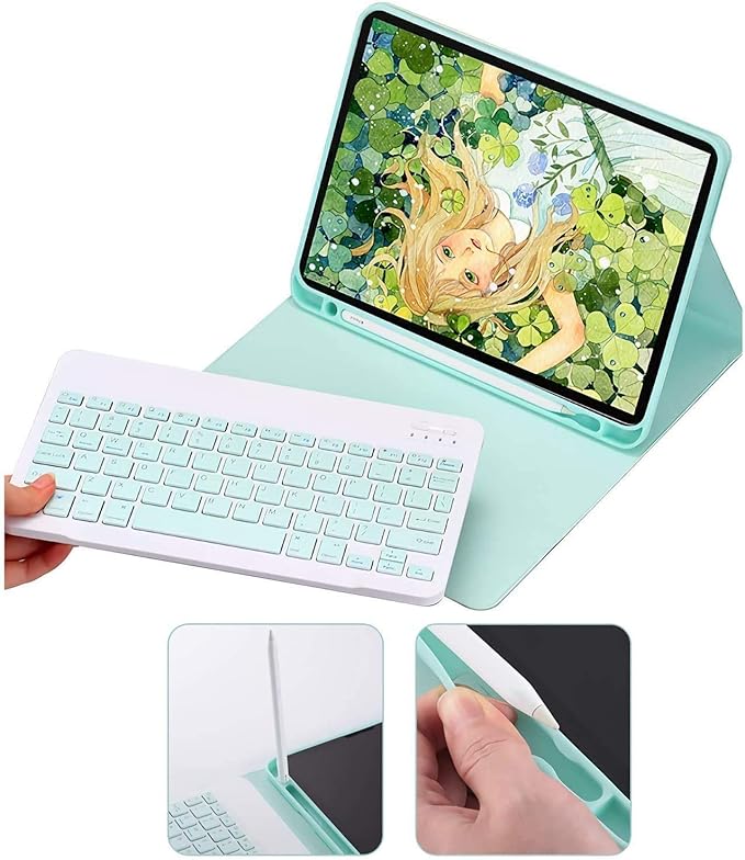 AnMengXinLing Keyboard Case for iPad Air 13 Inch (M3 2025/M2 2024)/Pro 12.9 6th/5th/4th Generation with Mouse Pencil Holder, Magnetically Detachable Keyboard Mouse, Sky Blue