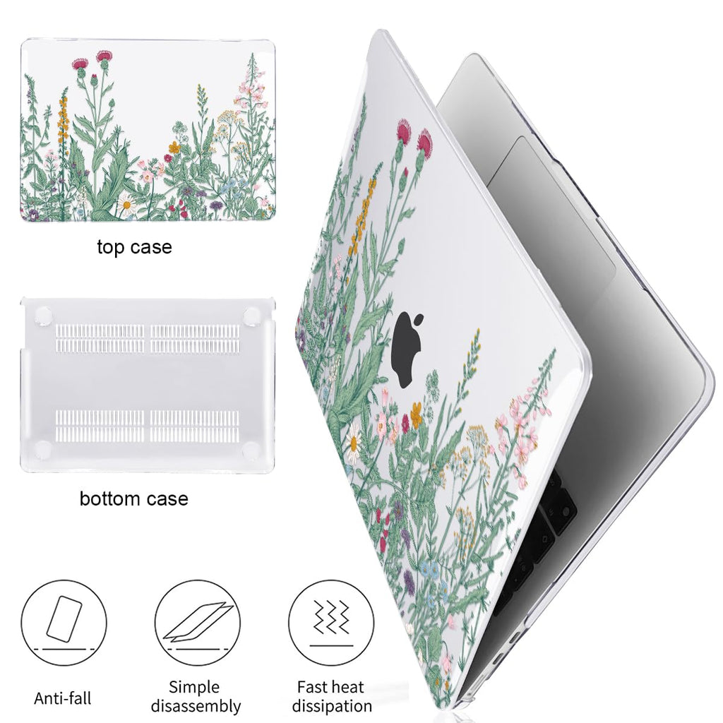 LCMOCICO for MacBook Air 13 Inch Case 2026 2025 2024 2023 2022 Release M5 A3449 M4 A3240 M3 A3113 M2 A2681, Scratch Resistant Plastic Hard Shell Case for MacBook Air 13.6 M5, Green Plants Flowers