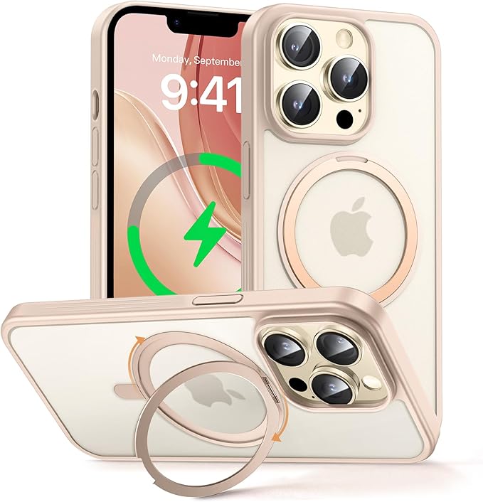 MAGIC JOHN 360° Rotatable Magnetic Invisible Stand for iPhone 14 Pro Max Case [Anti-Slip Grip] [Compatible with MagSafe] 16FT Shockproof for iPhone 14 Pro Max Case with Kickstand, Rose Gold
