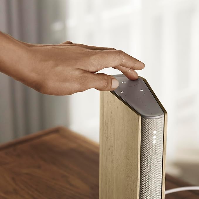 Bang & Olufsen Beosound Emerge Bookshelf Wi-Fi Speaker, Gold Tone/Light Oak