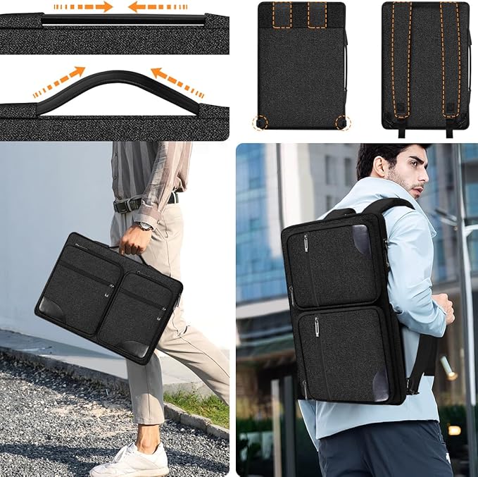 Hseok Laptop Case 15 15.6 16 inch Sleeve with Handle and Hidden Strap,Compatible with MacBook Pro 15.4 16, 360° Protective PC Briefcase with 4 Pockets for Laptop Accessory,Easy to Carrying,Carbon