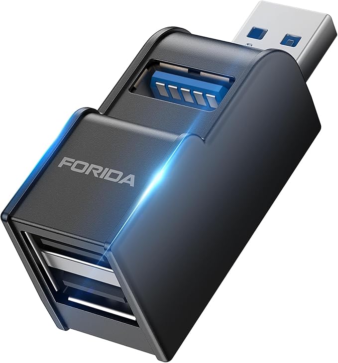 FORIDA 3 Ports USB 3.0 Adapter, USB Hub with 1 USB 3.0 and 2 USB 2.0 Ports, Portable USB Port Splitter for Keyboard, Mobile Hard Disk, U Disk, Camera, Mouse, etc (Black)