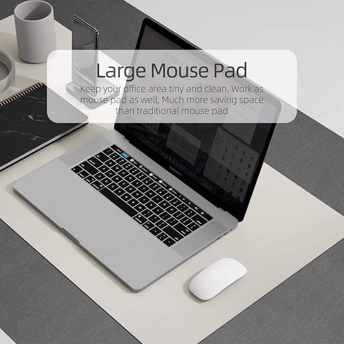 YSAGi Multifunctional Office Desk Pad, Ultra Thin Waterproof PU Leather Mouse Pad, Dual Use Desk Writing Mat for Office/Home (23.6" x 13.7", Grey)