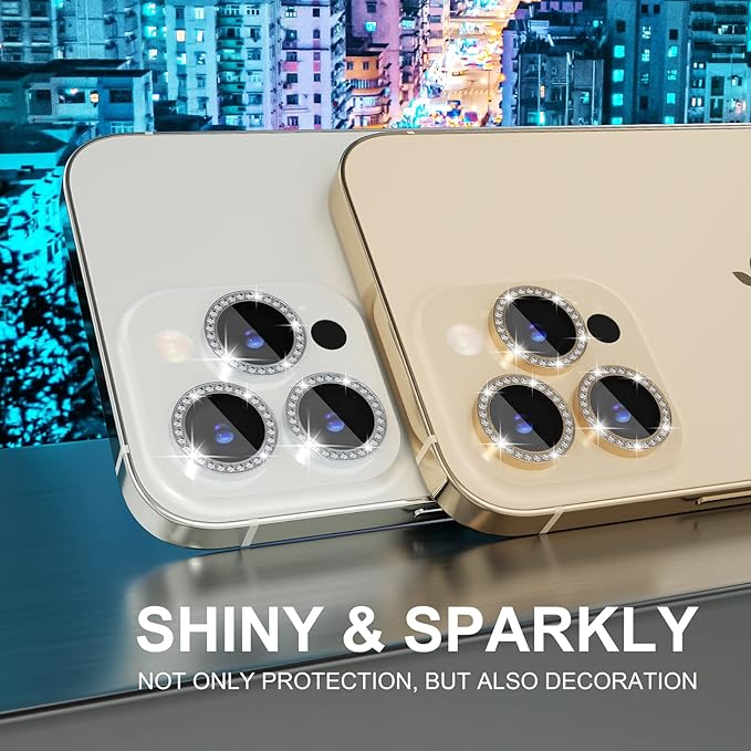 Choiche [3+1 for iPhone 14 Pro/iPhone 14 Pro Max Camera Lens Protector Bling, 9H Tempered Glass Camera Cover Screen Protector Metal Ring Decoration Accessories (Diamond-Silver)