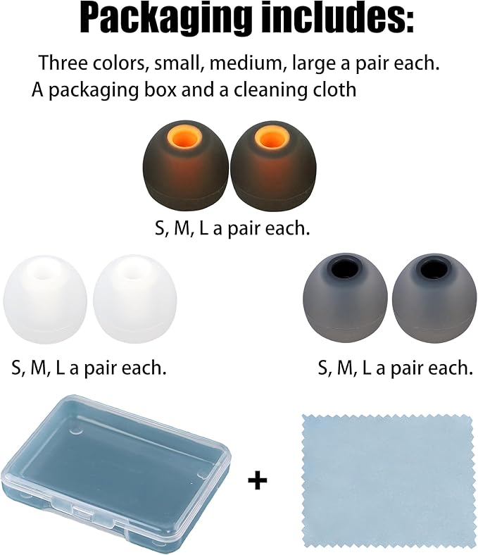 Silicone Earbud Tips Replacement Ear Tips Earbud Covers Fit Most in-Ear Earbuds(Inner Hole 3.8mm -5.1mm) Headphone Earbud Rubber Tips9 Pairs S M L