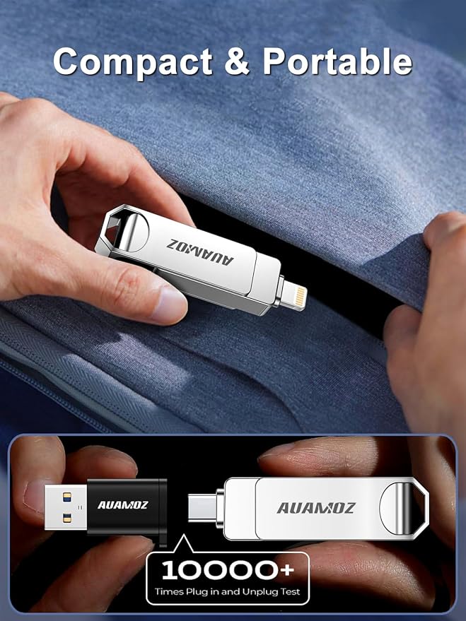 512GB Flash Drive Intended for iPhone, Memory Stick Storage Files Photos Videos Backup, Compatible with iPhone iPad Android PC, Plug and Play, No Application Required (Metal Silver)