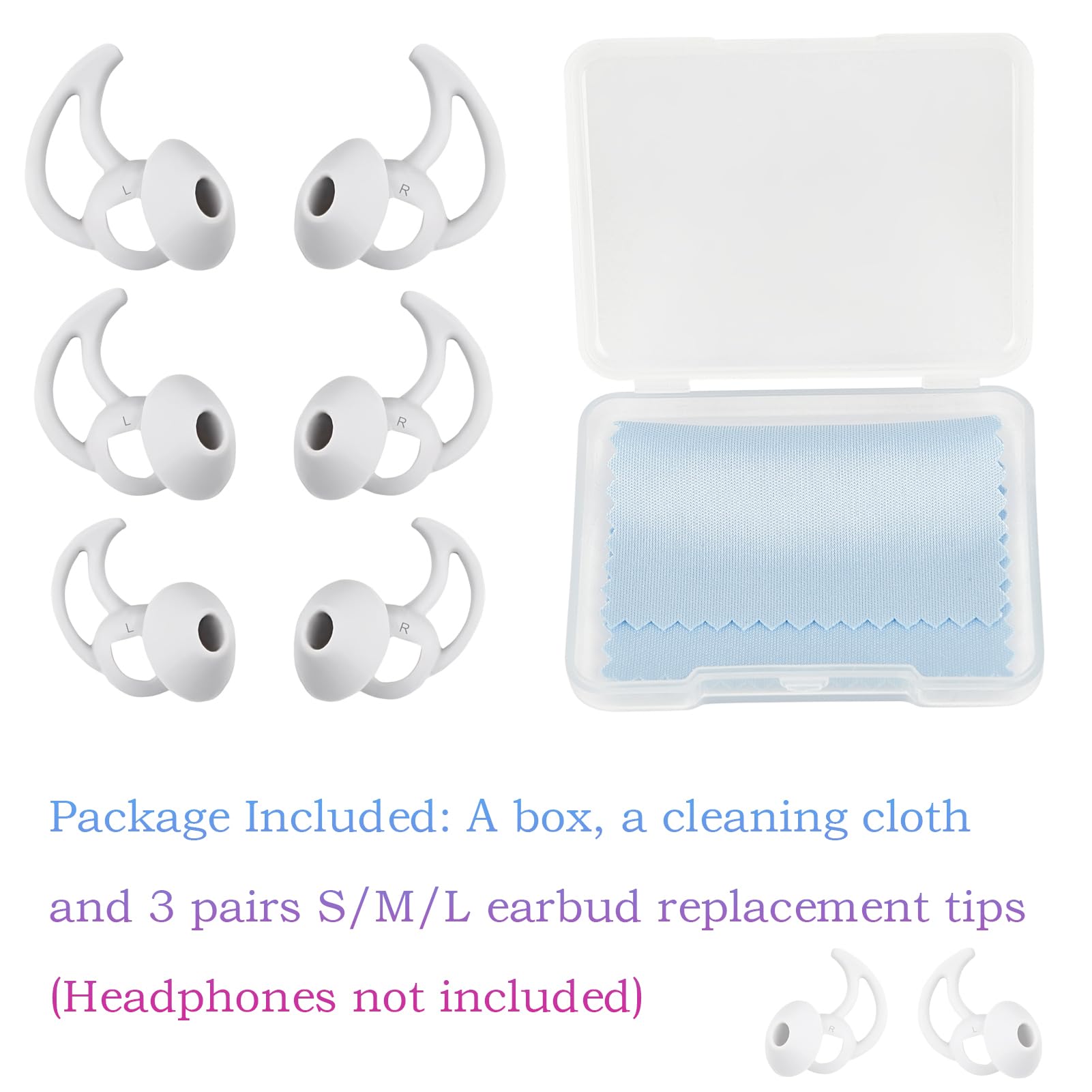 WKYMY Earbud Replacement Tips Silicone Earbud Tips Compatible with Bose Quietcomfort and Sport Headphone Rubber Tips Ear Bud Covers 3 Pairs S M L Gray