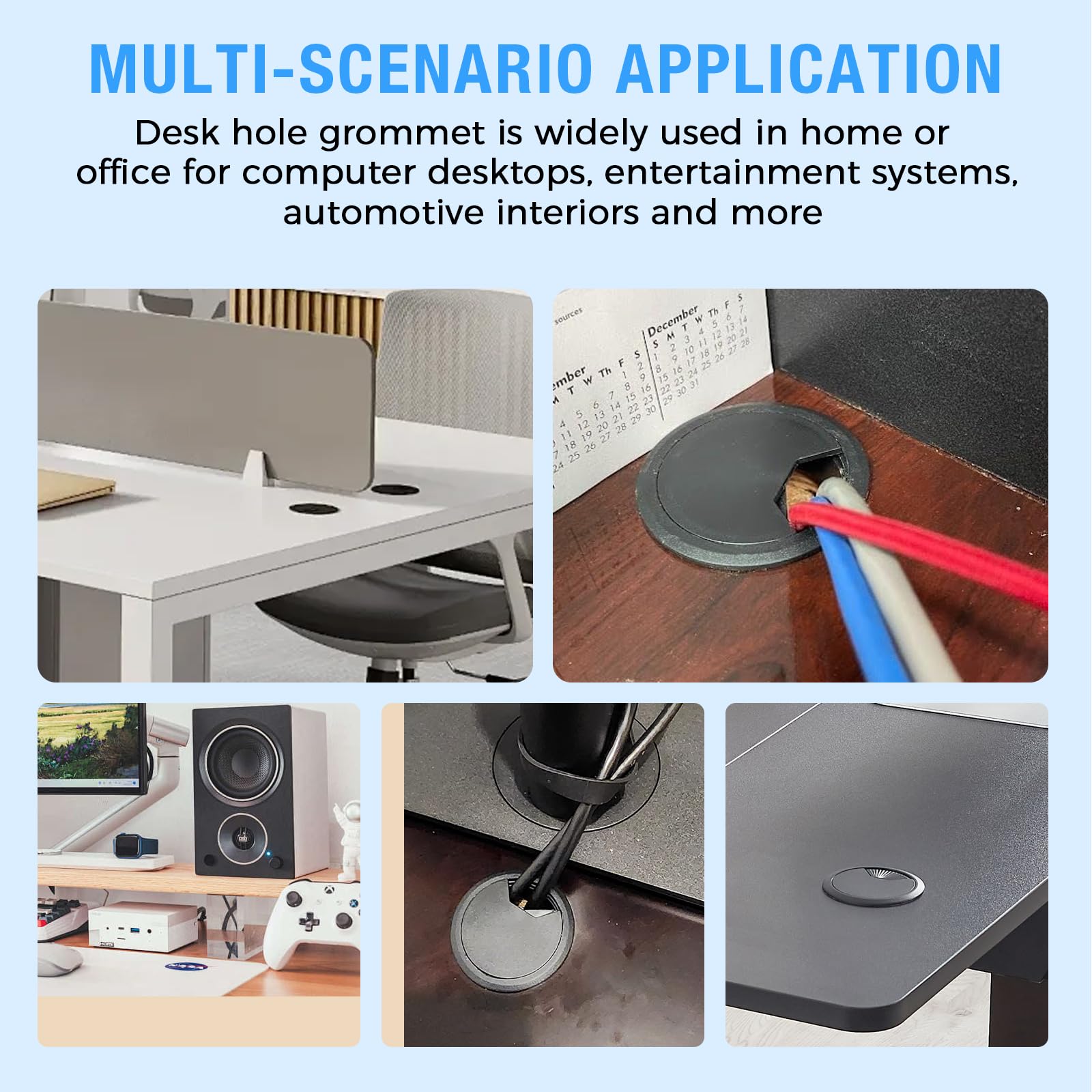 Desk Grommet 3-1/8" (80 mm), Desk Cord Hole Cover, White 2 Pcs