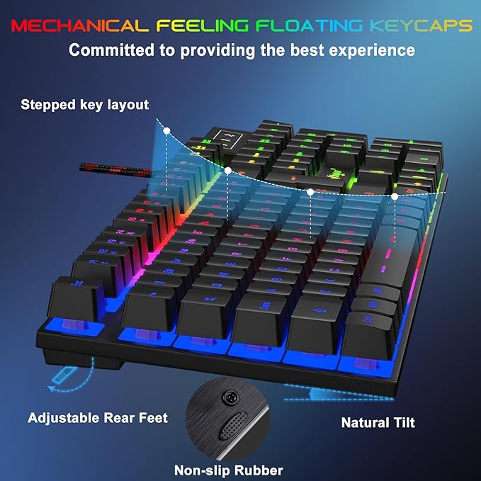 BlueFinger RGB Gaming Keyboard and Backlit Mouse and Headset Combo, USB Wired Backlit Keyboard, LED Gaming Mouse Set, Headset with Microphone for Laptop PC Computer Game and Work