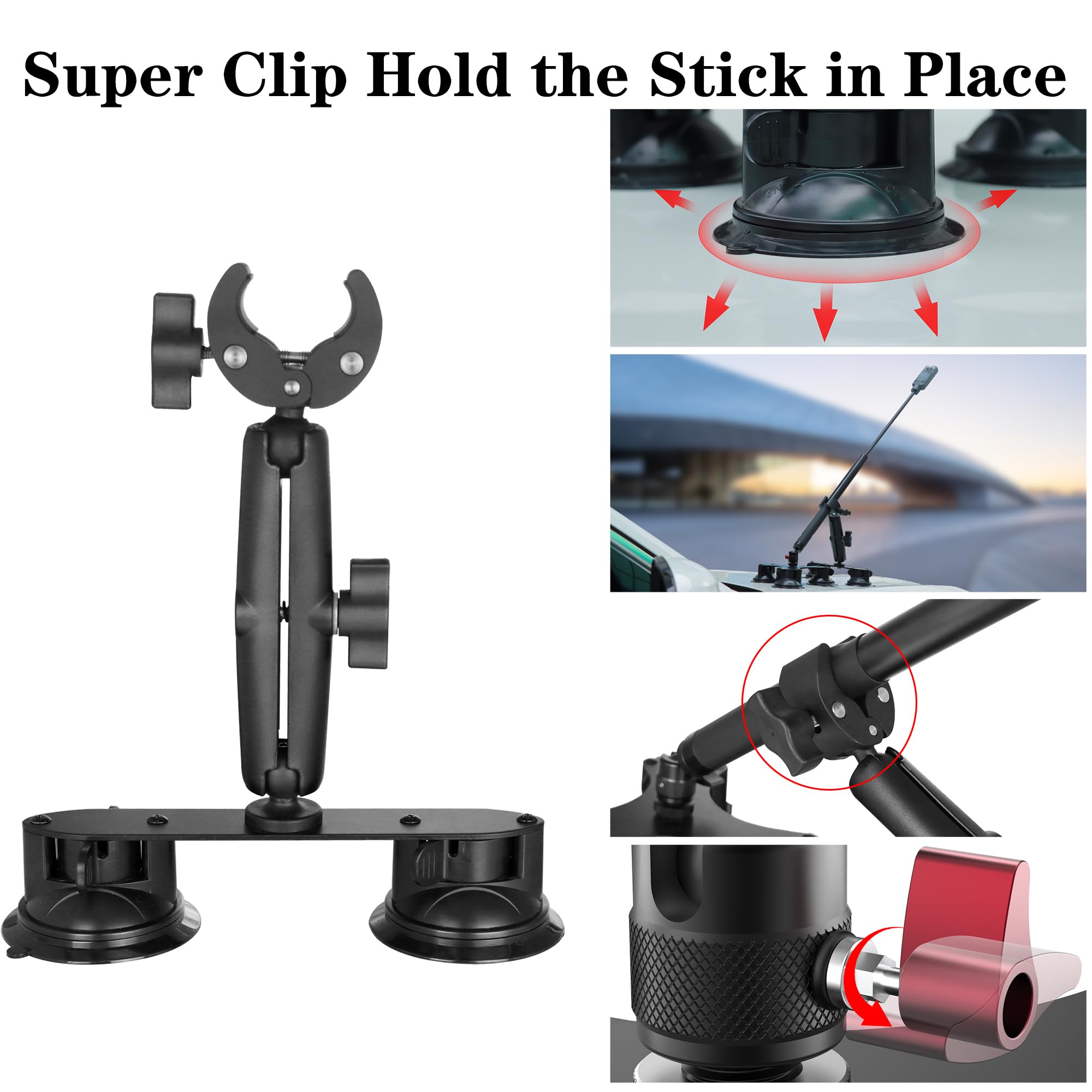 Taisioner Suction Car Mount for Camera Insta360 X5/X4/X3/X2/GO 3/ONE/RS Compatible with Gopro Max 360 Outside Car Mount with 67” Invisible Selfie Stick 5 in 1 Suction Camera kit for Action Camera