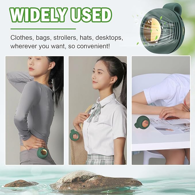 Portable Silent Mini Bladeless Fan Clip on, Portable Silent Mini Bladeless Electric Fan, For Outdoor & Travel & Office, Travel Accessories, Gift, Adjustable 3-Speed (Type-c, Green)