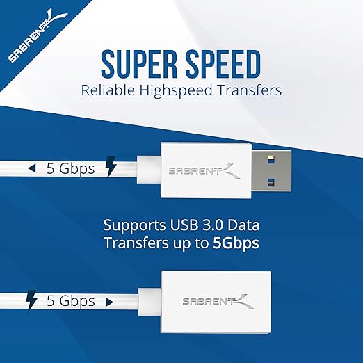 SABRENT 22AWG USB 3.0 Extension Cable A Male to A Female [White] 3 Feet (CB-303W)