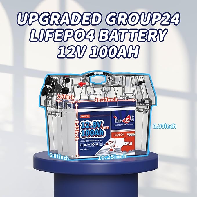12V 100Ah Lithium Iron Phosphate Battery BCI Group 24, Timeusb LiFePO4 Battery Built-in 100A BMS, Up to 15000 Deep Cycles, Perfect for RV, Marine, Home Energy Storage (3 Pack)