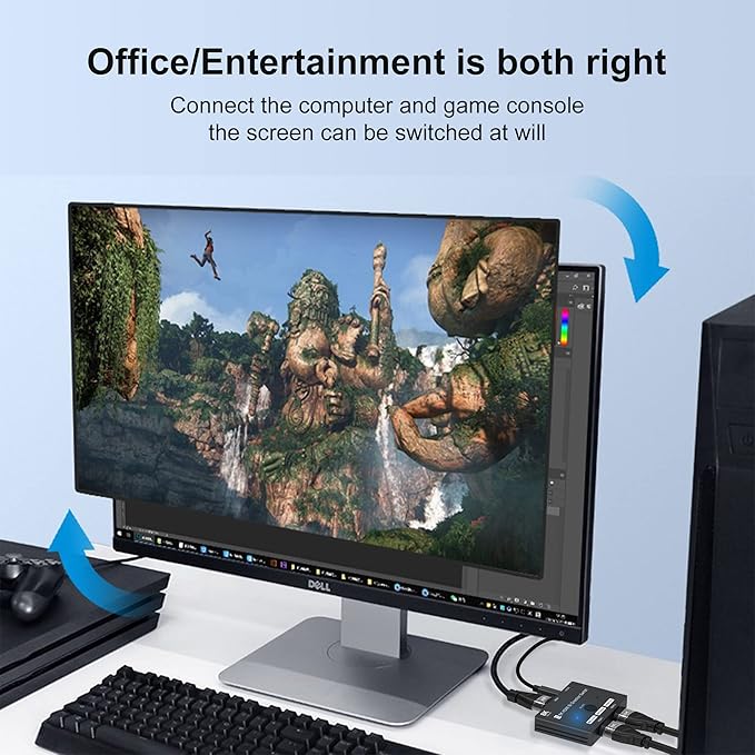 HDMI 2.1 Bi-Directional Switch Ultra HD 8K HDMI Switcher 2 in 1 Out/ 1 in 2 Out HDMI Switch Supports 8K@60Hz/ 4K@120Hz 48Gbps Compatible with Switch/Switch OLED PS5/4 Xbox Roku Apple TV Fire TV Stick