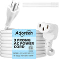 Adoreen 10 Ft Computer TV Replacement Power Cord White, 90 Degree Angled L-Shaped 18AWG 3-Prong AC Universal Power Supply Cable NEMA 5-15P to IEC 320 C13 for Printer, PC, Monitor TV LCD, ETL+Ties